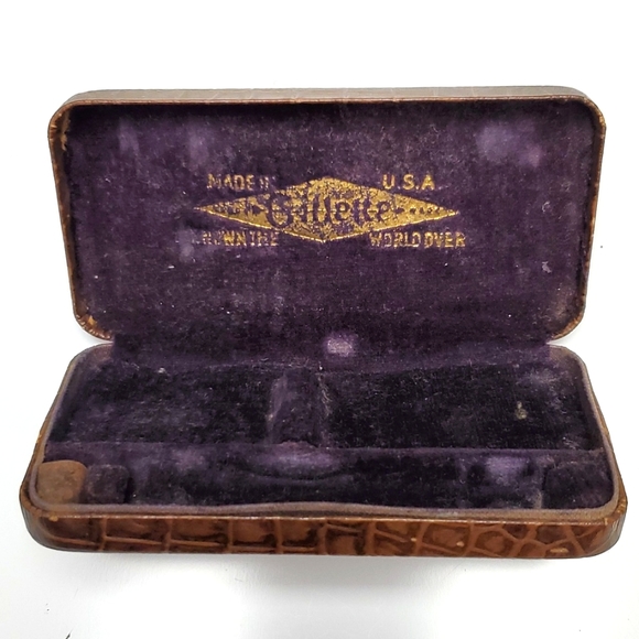 Vintage Gillette shaving kit alligator look brown case - Picture 2 of 16